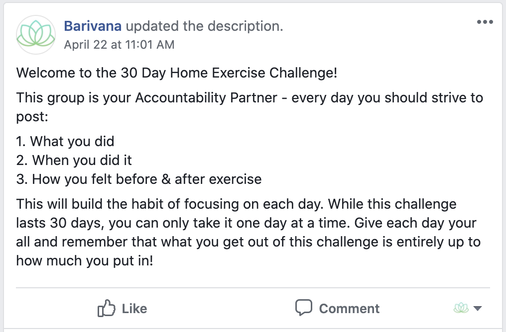 28 Day exercise challenge support group